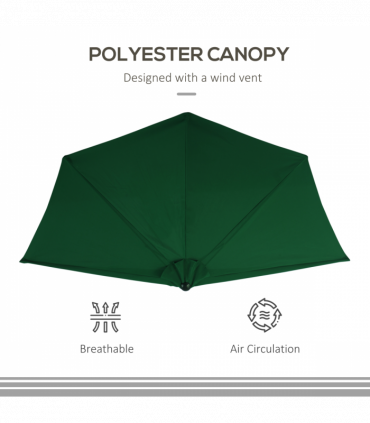 3m Half Parasol Umbrella Metal Frame Crank NO BASE INCLUDED, Green