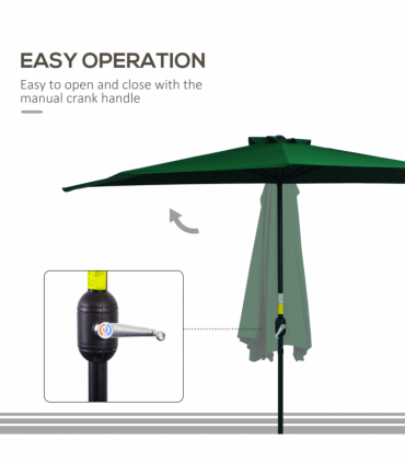 3m Half Parasol Umbrella Metal Frame Crank NO BASE INCLUDED, Green