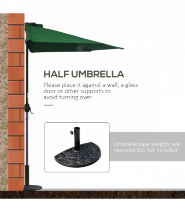 3m Half Parasol Umbrella Metal Frame Crank NO BASE INCLUDED, Green
