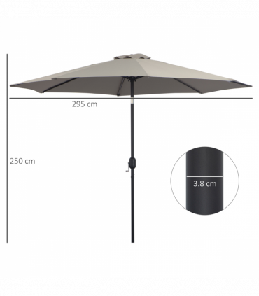 3m Parasol Patio Umbrella,Tilt and CrankLight Grey