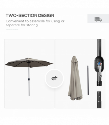 3m Parasol Patio Umbrella,Tilt and CrankLight Grey