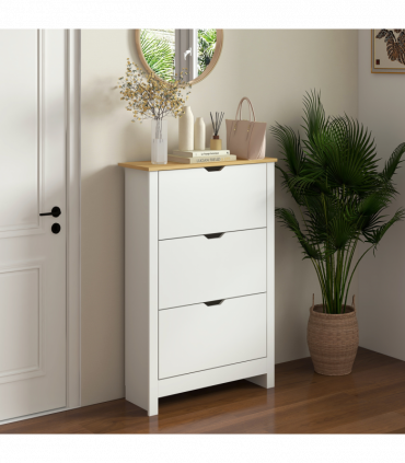 HOMCOM 18-Shoe Storage Cabinet 6 Shelves 3 Drawers Tabletop 4 Legs Modern White