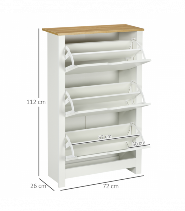 HOMCOM 18-Shoe Storage Cabinet 6 Shelves 3 Drawers Tabletop 4 Legs Modern White
