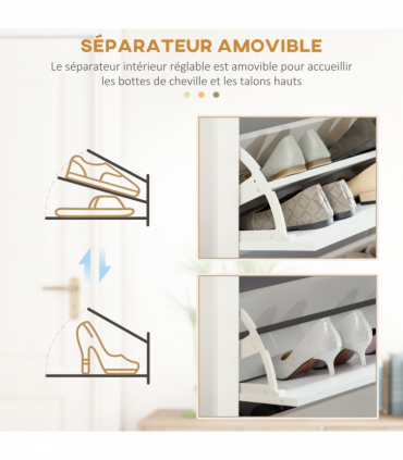 HOMCOM 18-Shoe Storage Cabinet 6 Shelves 3 Drawers Tabletop 4 Legs Modern White