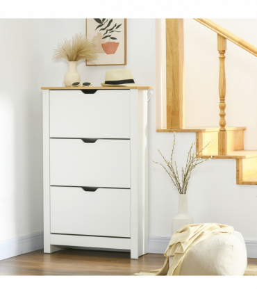 HOMCOM 18-Shoe Storage Cabinet 6 Shelves 3 Drawers Tabletop 4 Legs Modern White