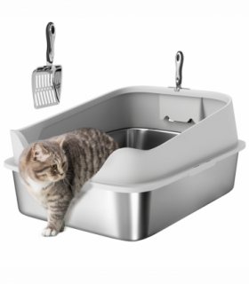 PawHut XXL Stainless Steel Cat Litter Box with High Sides, 70 x 50 x 30 cm