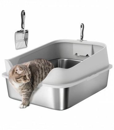 PawHut XXL Stainless Steel Cat Litter Box with High Sides, 70 x 50 x 30 cm