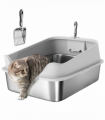 PawHut XXL Stainless Steel Cat Litter Box with High Sides, 70 x 50 x 30 cm