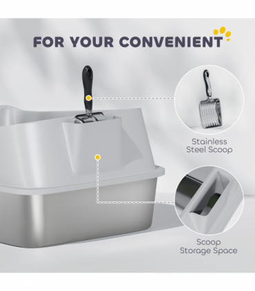 PawHut XXL Stainless Steel Cat Litter Box with High Sides, 70 x 50 x 30 cm