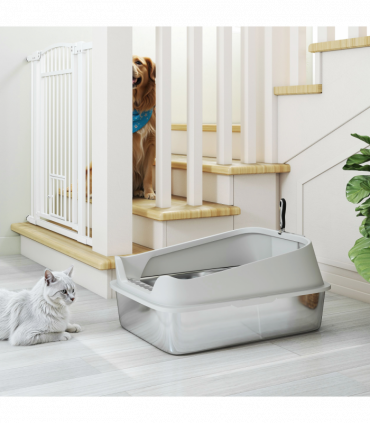 PawHut XXL Stainless Steel Cat Litter Box with High Sides, 70 x 50 x 30 cm