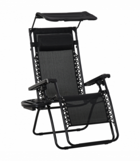 Zero Gravity Folding Sun Lounger Reclining Seat & Cup Holder & Canopy, Black