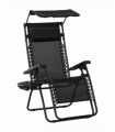 Zero Gravity Folding Sun Lounger Reclining Seat & Cup Holder & Canopy, Black