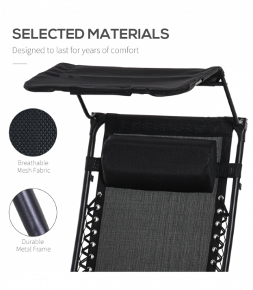 Zero Gravity Folding Sun Lounger Reclining Seat & Cup Holder & Canopy, Black