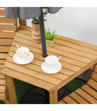 Outsunny Wooden Garden Love Seat w/ Coffee Table Umbrella Hole Partner Bench