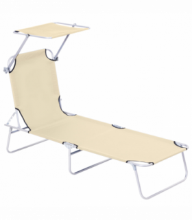 Outsunny Folding Chair Sun Lounger w/ Sunshade Garden Recliner Hammock Beige