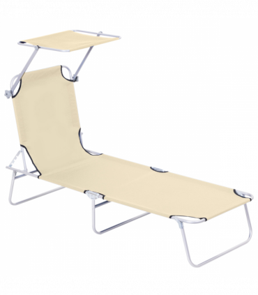 Outsunny Folding Chair Sun Lounger w/ Sunshade Garden Recliner Hammock Beige