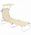 Outsunny Folding Chair Sun Lounger w/ Sunshade Garden Recliner Hammock Beige