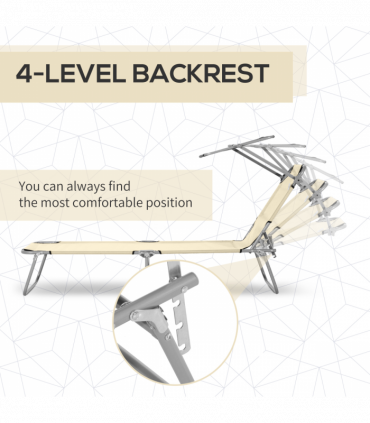 Outsunny Folding Chair Sun Lounger w/ Sunshade Garden Recliner Hammock Beige