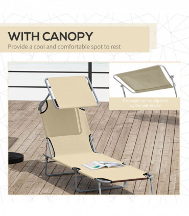 Outsunny Folding Chair Sun Lounger w/ Sunshade Garden Recliner Hammock Beige