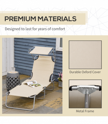 Outsunny Folding Chair Sun Lounger w/ Sunshade Garden Recliner Hammock Beige