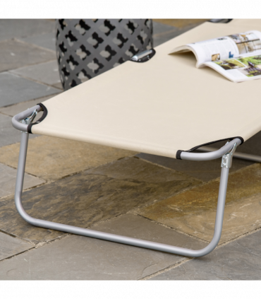 Outsunny Folding Chair Sun Lounger w/ Sunshade Garden Recliner Hammock Beige