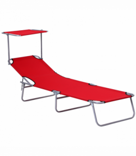 Outsunny Folding Chair Sun Lounger w/ Sunshade Garden Recliner Hammock Red