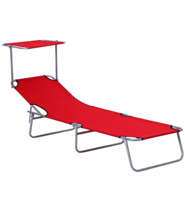 Outsunny Folding Chair Sun Lounger w/ Sunshade Garden Recliner Hammock Red