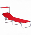 Outsunny Folding Chair Sun Lounger w/ Sunshade Garden Recliner Hammock Red