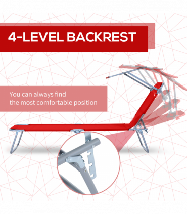 Outsunny Folding Chair Sun Lounger w/ Sunshade Garden Recliner Hammock Red