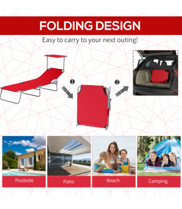 Outsunny Folding Chair Sun Lounger w/ Sunshade Garden Recliner Hammock Red