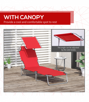 Outsunny Folding Chair Sun Lounger w/ Sunshade Garden Recliner Hammock Red