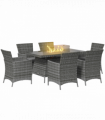 Outsunny PE Rattan Dining Set with Fire Pit Table and Cushioned Armchairs, Grey