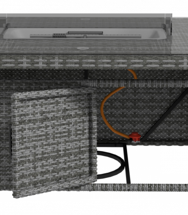 Outsunny PE Rattan Dining Set with Fire Pit Table and Cushioned Armchairs, Grey