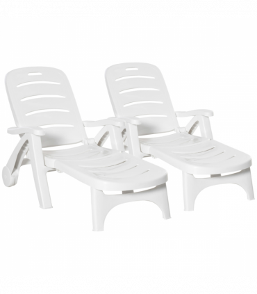 Outsunny Patio Folding Lounge Chairs Recliners with Wheels & 5-Position Backrest