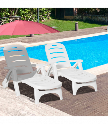 Outsunny Patio Folding Lounge Chairs Recliners with Wheels & 5-Position Backrest