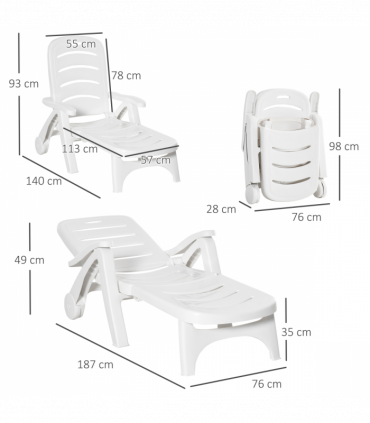 Outsunny Patio Folding Lounge Chairs Recliners with Wheels & 5-Position Backrest