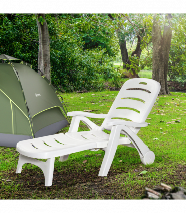 Outsunny Patio Folding Lounge Chairs Recliners with Wheels & 5-Position Backrest