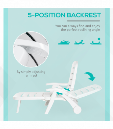 Outsunny Patio Folding Lounge Chairs Recliners with Wheels & 5-Position Backrest