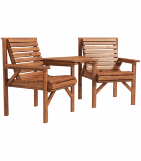 Outsunny Wooden Garden Love Seat with Coffee Table Partner Bench Tan Brown