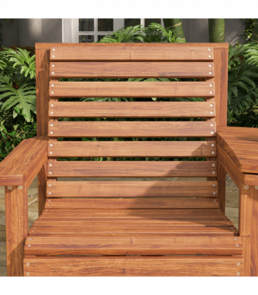 Outsunny Wooden Garden Love Seat with Coffee Table Partner Bench Tan Brown