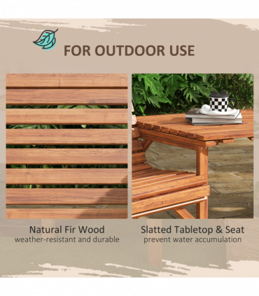 Outsunny Wooden Garden Love Seat with Coffee Table Partner Bench Tan Brown