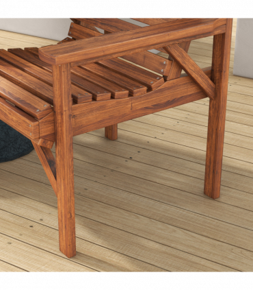 Outsunny Wooden Garden Love Seat with Coffee Table Partner Bench Tan Brown