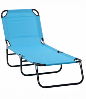 Outsunny Reclining Lawn Chaise Lounge Folding Chair Adjustable Backrest, Blue