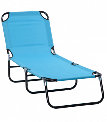 Outsunny Reclining Lawn Chaise Lounge Folding Chair Adjustable Backrest, Blue