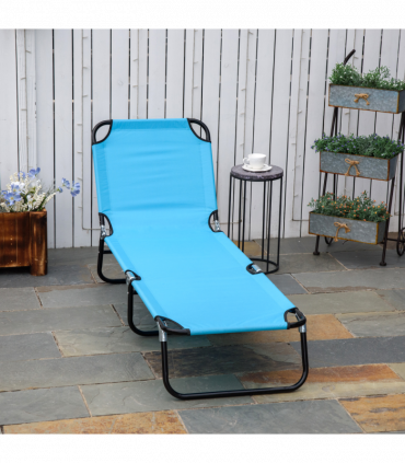 Outsunny Reclining Lawn Chaise Lounge Folding Chair Adjustable Backrest, Blue