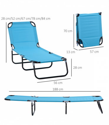 Outsunny Reclining Lawn Chaise Lounge Folding Chair Adjustable Backrest, Blue
