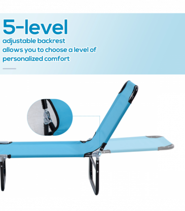 Outsunny Reclining Lawn Chaise Lounge Folding Chair Adjustable Backrest, Blue