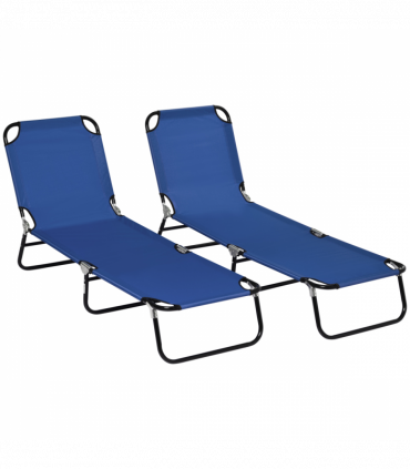 Outsunny  Folding Sun Loungers Set of 2 with Adjustable Backrest, Blue