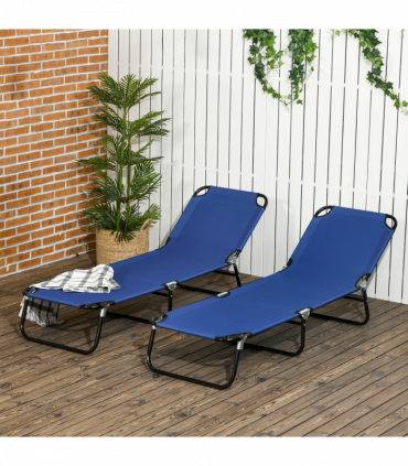Outsunny  Folding Sun Loungers Set of 2 with Adjustable Backrest, Blue