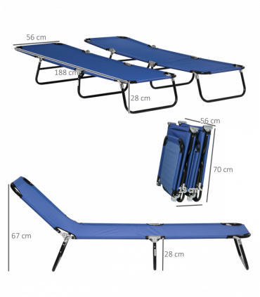 Outsunny  Folding Sun Loungers Set of 2 with Adjustable Backrest, Blue
